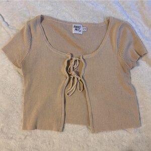 Princess Polly Beige Ribbed Tie-Front Top